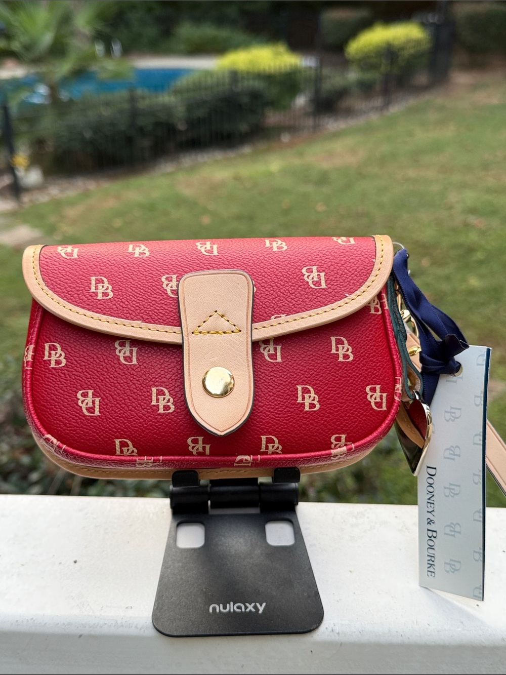 Dooney & Bourke Red Logo Flap Wristlet with Tan Trim beautiful NIB